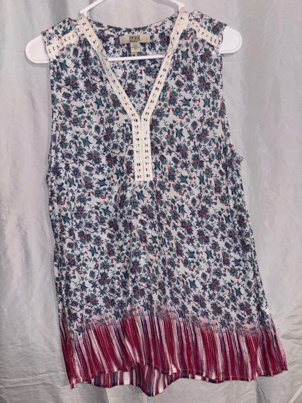 Vintage America Floral Sleeveless Camisole in White, Pink & Green